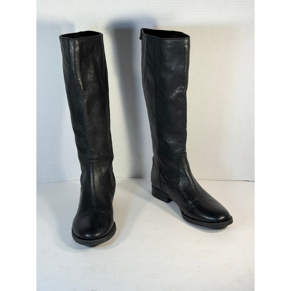 Arturo Chiang Womens Black Leather Tall Riding Boots Size 8M Rear Zip Equestrian